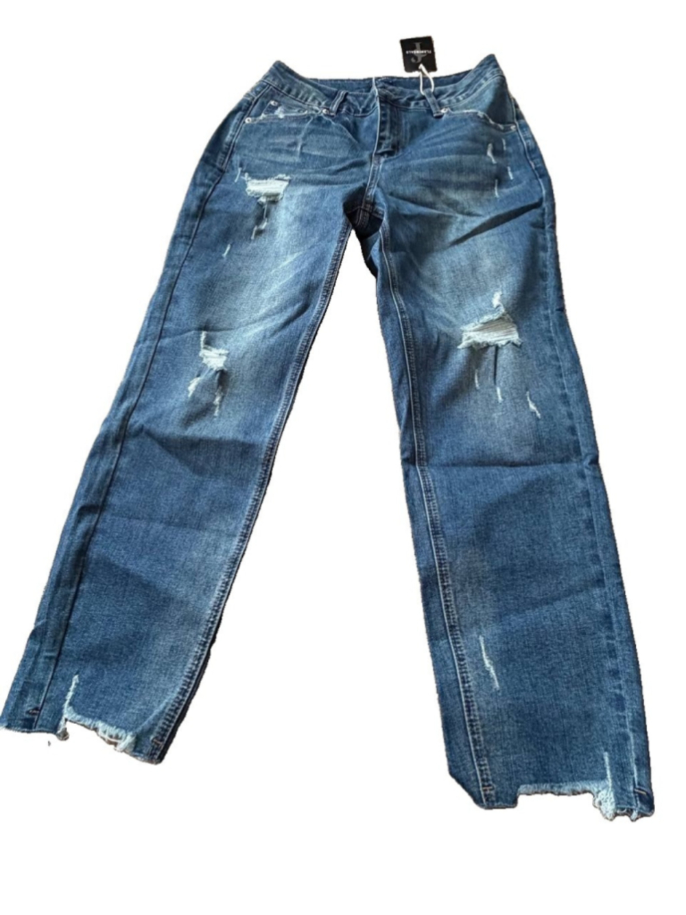 Flamingals Straight Leg Cropped Jeans Mid Ride Ripped Raw Hem Ankle Jeans M